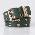 Deep green faux leather belt with double row of gold eyelets and twin pin buckle - Green