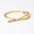 Slim gold braided waist belt with metallic finish and small light gold buckle closure - Gold