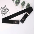 Minimalist black elastic invisible belt with leather ends and silver metal snaps - Black