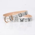 Women's faux leather belt featuring grey snake print and a golden horseshoe buckle - White