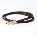 Fashionable dark brown braided waist belt for women with a round gold metallic buckle - Coffee