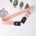 Pink invisible elastic belt for jeans with black faux leather ends and silver snaps - Pink