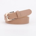 Cintura da donna kaki alla moda con fibbia in lega a testa di gatto dorata e texture litchi - Cachi