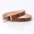 Women's thin snake pattern belt in reddish brown with a round gold metal buckle - Camel