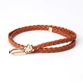 Braided leather belt for women in brown with a sleek gold U-shaped metal buckle - Camel