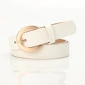 Minimalist white leather belt for women with elegant gold U-shaped metal buckle finish - White