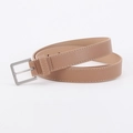 Schicker hellbrauner Ledergürtel mit rechteckiger silberner Metallschnalle für Damen - Khaki