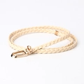 Women's slim braided waist belt in creamy beige with a sleek gold metal buckle - Beige
