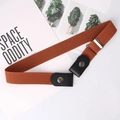 Brown elastic invisible belt with silver snap buckle and black faux leather ends - Camel