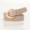 Ceinture fine en cuir beige pour femme avec une boucle demi-cercle en métal doré - Abricot