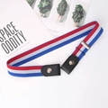 Elastic no-show belt with red, white, and blue stripes and black leather endings - Red/White/Blue