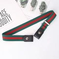 Elastic stretch belt with green and red stripes and black leather finish for casual wear - Green Red Green