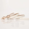 Elegant off-white women's skinny belt with interlocking gold chain buckle for dresses - White