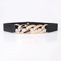 Women's wide elastic corset belt with stylish oversized gold chain buckle detail - Gold Buckle Black