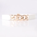 Women's fashion white elastic belt featuring a chunky polished gold chain buckle - Gold Buckle White