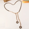 Catena dorata con pelle nera e pendenti di perle eleganti a forma di cuore - 112 / Nero