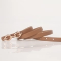Ceinture fine en cuir camel pour femmes avec boucle décorative en chaîne dorée - Kaki