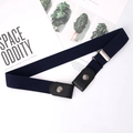 Elastic navy blue invisible belt for women and men with leather ends and metal buckle - Navy Blue