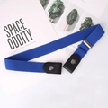 Elastic no-show lazy belt in dark blue with faux leather ends and silver metal adjustment buckle - Sapphire Blue