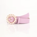 Lavender purple leather belt for women featuring a round buckle with elegant pearl inlay - Purple
