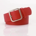 Minimalist red leather belt with a square matte silver buckle for women - Red With Silver Buckle