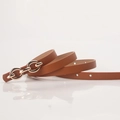 Ceinture fine en cuir marron pour femme avec boucle chaîne dorée pour les robes - Chameau