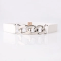 Ceinture élastique blanche pour femme avec boucle chaîne argentée et fermeture pression - Blanc avec Boucle Fleur Argentée