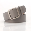 Minimalist grey leather belt for women with large matte silver square pin buckle - Silver Buckle Grey