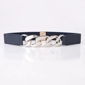 Ceinture large élastique bleu marine pour femme avec boucle chaîne en métal argenté - Boucle Argentée Bleu Marine