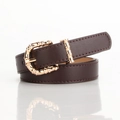 Cintura sottile da donna in pelle PU marrone scuro con fibbia in metallo a forma di bambù - caffè