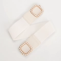 Elegante cintura elastica bianca con fibbia dorata decorata con perle - Bianco