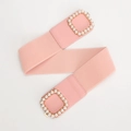 Breiter elastischer Taillengürtel in Rosa mit Perlen-Quadratschnalle für Damenkleider - Rosa
