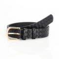 Cinturón de cuero trenzado negro para mujer con hebilla dorada y diseño cuadrado minimalista - Negro
