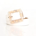 Elegant white PU leather belt with large square rhinestone-encrusted gold buckle for women - White