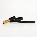 Women's black leather belt with unique golden multi-cylinder alloy buckle detail - Black