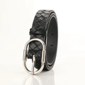 Ceinture classique en cuir tressé noir avec une boucle fer à cheval en métal argenté - Noir