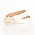 Ceinture fine en cuir PU blanc pour femme avec une boucle à ardillon dorée et élégante - Blanc