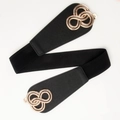 Schwarzer Damen Elastik-Taillengürtel mit Infinity-Goldschnalle und Kunstleder-Detail - Schwarz
