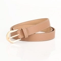 Ceinture minimaliste en cuir PU kaki clair avec boucle dorée et surpiqûres blanches - Kaki