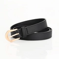 Ceinture fine noire en cuir PU pour femme avec boucle dorée en U et couture nette - Noir