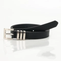 Ceinture classique en cuir noir avec boucle argentée et trois boucles décoratives en métal - Noir