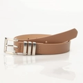 Ceinture femme minimaliste en cuir marron clair avec boucle carrée argentée élégante - Khaki