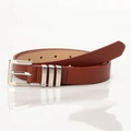 Ceinture minimaliste en cuir brun rouge avec boucle argentée et boucles métalliques - Camel