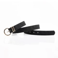 Ceinture noire minimaliste pour femme en cuir mat avec boucle ronde dorée élégante - Noir