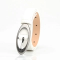 Women's thin white leather belt featuring an antique bronze oval metal buckle - White
