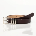 Deep brown leather belt with silver pin buckle and triple loops for women dresses - Coffee