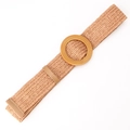 Bohemian style woven elastic belt with a large round buckle in light brown color - Round Buckle Camel