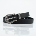 Cinturón negro de piel sintética para mujer con hebilla plateada vintage de estilo bohemio - Negro