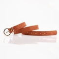 Ceinture classique en cuir marron à texture vintage et boucle ronde en alliage doré - Camel