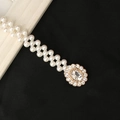 Elegante cintura in perle a doppia fila con fibbia di lusso in strass su tessuto nero - Stile Fibbia Ovale (8140)